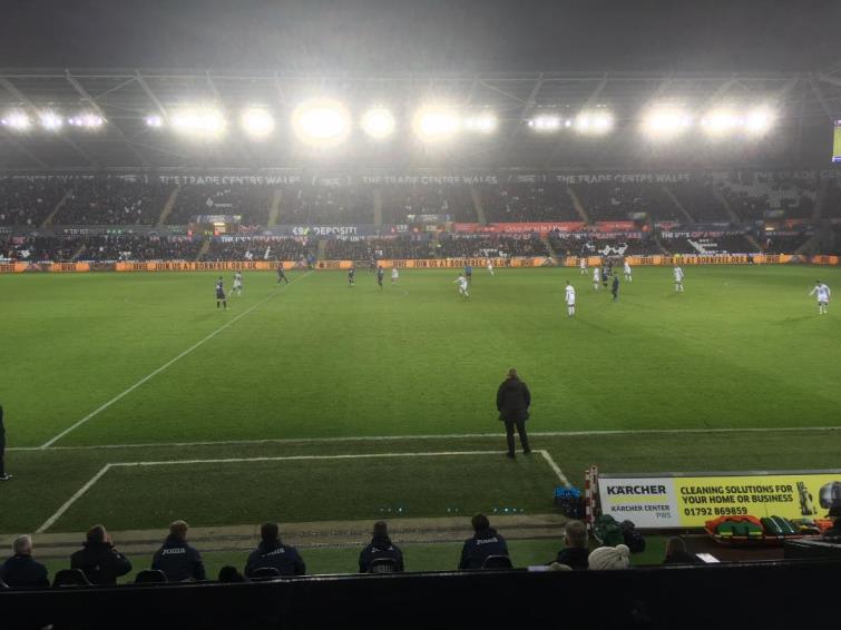 Action between Swansea City and Blackburn Rovers